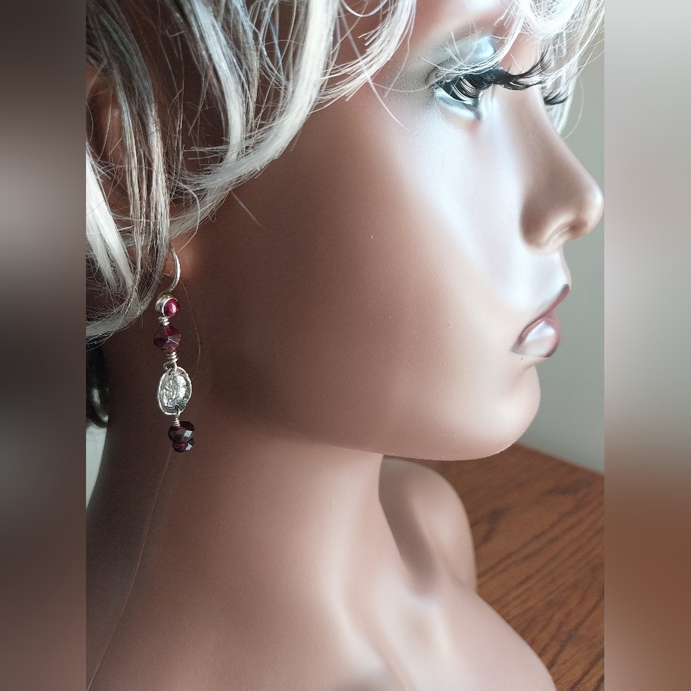 Sterling Silver and Garnets Earrings - Picture 8 of 15